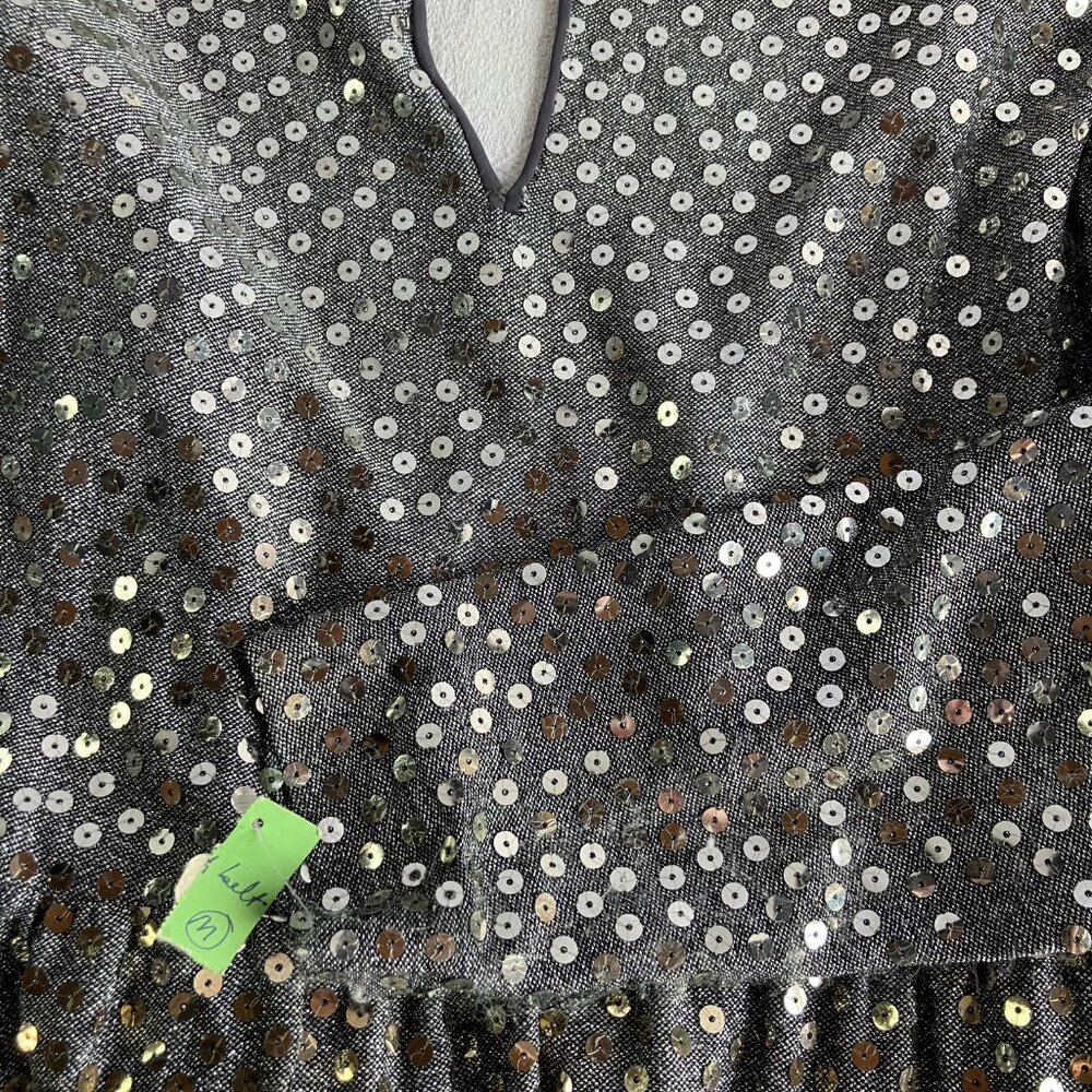 1970s Silver Sequined Modest Long Sleeve Maxi Dress - Picture 6 of 15